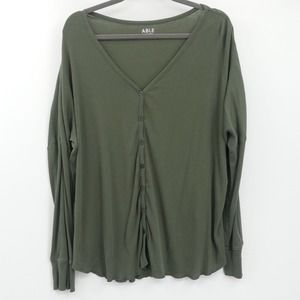 ABLE Women's Julia Anywhere Top in Thyme Green Size XL Long Sleeve Henley Cotton